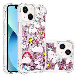 Cartoon Liquid Glitter Treibsand Regenbogen Einhorn Horse Cover Shell für iPhone 13 12 11 Pro Plus süße Handy hüllen