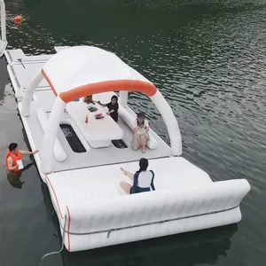 Freiluft-Schwebendes Party-Dock aufblasbare Schwimmiese insel Wasser schwimmendes Dock-Plattform schwimmendes Dock-Lounge mit Zelt für Sommervergnügen