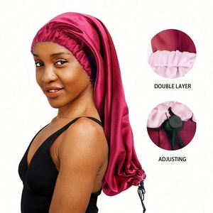 Wholesale Custom Logo Outdoor Casual Adjustable Double Layer Satin <b>Bonnet</b> for Long Hair Braids Dreadlock Women All Seasons - Product Image 4