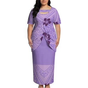 Gaun Wanita Gaya Pulau Pasifik Dua Potong Atasan dan Rok Maxi Set Pola Puletasi Gaun Maxi Kerah O Lengan Pendek - Product Image 1