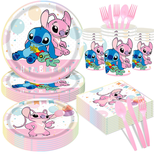 Set Moderno di Stoviglie per Feste di Compleanno con Design ANGEL Rosa, Tovaglioli, Bicchieri di Carta, Coltelli, Forchette e Cucchiai per Bambini - Product Image 1