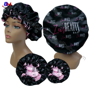 شعار مخصص عكسها الكشكشة الأم والطفل الشعر بونت النوم قبعة النساء الساتان الحرير بونيه أون الساتان - Product Image 3