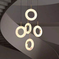 Lustre de foyer moderne en albâtre espagnol, LED, en fer, à intensité variable, taille moyenne, CRI 90 élevé, pour villa, escalier, entrée, maison