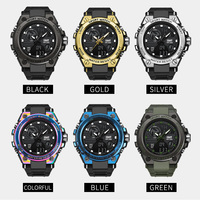 Pria tahan guncangan 5 BAR tahan air luar ruangan olahraga mewah Alarm jam Chronograph Dual time Analog jam tangan digital untuk pria