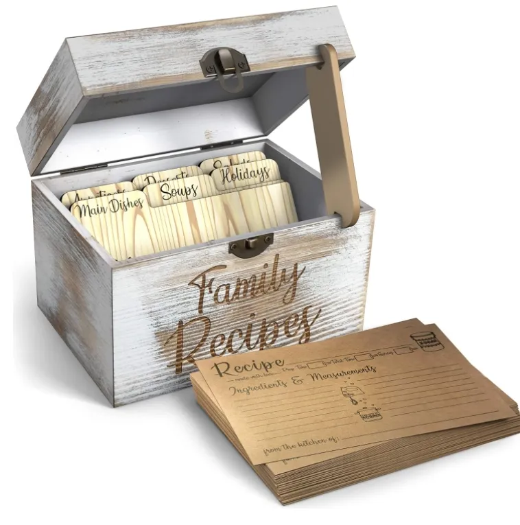 Качественные деревянные коробки для рецептов ручной работы, деревянные коробки для рецептов с карточками и разделителями
