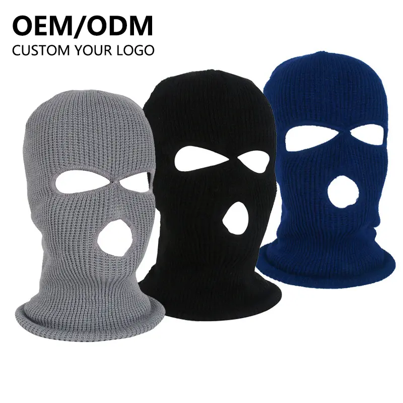 Özel moda unisex 3 delik örme tam kapak yüz kış işlemeli kayak maskesi Skimask Balaclava maskeleri adam kadınlar için