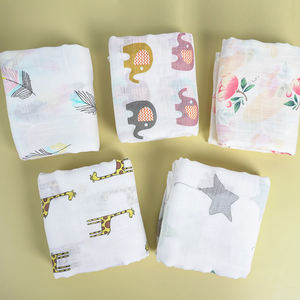 Op maat gemaakte verpakking logo Zachte dierenprint 47*47 <span class=keywords><strong>Baby</strong></span> bamboe katoenen deken <span class=keywords><strong>Baby</strong></span> mousseline omslagdoek Pasgeboren deken - Product Image 4