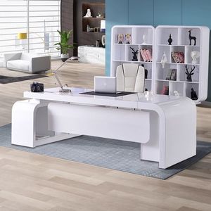 Escritorio Ejecutivo Moderno, Escritorio de Oficina Lacado en Blanco, Diseño Minimalista, Estación de Trabajo Individual para Oficina en Casa - Product Image 1