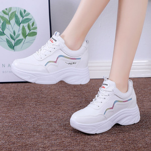 ISPORTE Soft Breathable Fashion Wedge Heel Sneakers Women Comfortable Casual <b>Thick</b>-Soled TPU Tennis Rainbow Sequin Stripe Chunky - Product Image 3