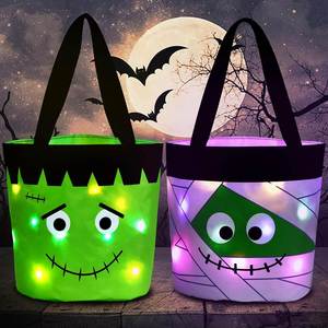 Bolsa de Regalo Personalizada con Luz LED de Calabaza de Halloween, Jack-o'-lantern, para Niños, para Dulces o Truco o Trato - Product Image 1