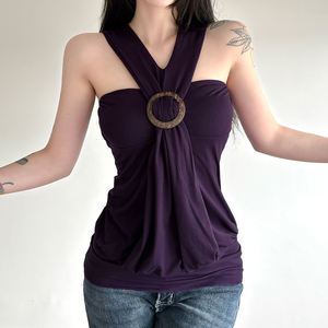 Top corto halter Y2K para mujer, con anillo, fruncido, sin espalda, sexy, para discoteca, estilo camisola de verano - Product Image 3