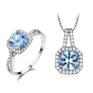 fine jewelry ring and necklace 925 sterling silver sky blue topaz jewelry set