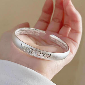 Lucky Healthy Sliver 999 lujo budista <span class=keywords><strong>loto</strong></span> tallado <span class=keywords><strong>Sutra</strong></span> diseño abierto Ajustable pulsera brazalete joyería para mujer regalo - Product Image 5