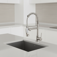 Robinet de cuisine en laiton nickelé avec finition brossée, à commande rotative style clé, pour eau chaude et froide, à montage sur plan