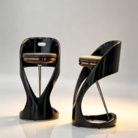 Tabouret de bar moderne de luxe en fibre de verre avec dossier, chaise de bar à hauteur fixe et finition brillante pour la maison, la cuisine ou l'îlot de bar
