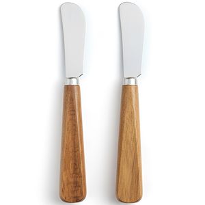 Ensemble de couteaux Lacusmare, 2 couteaux ergonomiques avec manche en bois d'acacia, lames en acier inoxydable durables, épandeur lisse pour beurre et fromage - Product Image 1