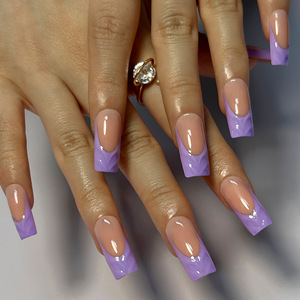 <span class=keywords><strong>Uñas</strong></span> Artificiales Francesas Simples de Color Morado, Diseño 3D Estereoscópico con Efecto de Ondas de Agua, <span class=keywords><strong>Uñas</strong></span> Cuadradas Cortas <span class=keywords><strong>y</strong></span> Elegantes, Piezas de <span class=keywords><strong>Uñas</strong></span> Terminadas al por Mayor - Product Image 1