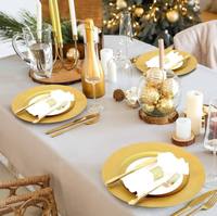 Assiettes de présentation rondes élégantes en plastique noir, or et argent de 13 pouces pour événements, mariages et décorations de table
