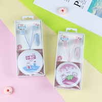 Mqiqi Casque MQ-11 avec micro Boîte de rangement Cartoon Écouteurs mignons pour filles Écouteurs filaires ours lapin