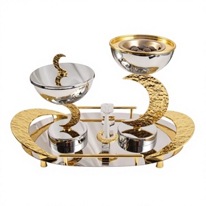 Juego de quemador de incienso de metal martillado con tapa y bandeja a juego para aromaterapia, decoración de mesa para el hogar, quemador de Bakhoor para Ramadán. - Product Image 4