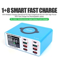 Chargeur rapide intelligent Relife RL-304S 1+8, chargeur USB, charge sans fil 15W, double QC3.0 et chargeur rapide 45W avec 8 ports