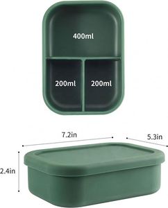 Rectangular Silicone Lunch Box 3 Compartments Stackable Portable Microwavable BPA Free <b>Food</b> for Kids Adults Blue Pink <b>Green</b> - Product Image 6