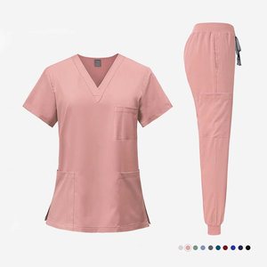 Conjunto de Uniforme de Enfermera para Mujer, Top Elástico con Cuello Redondo de Secado Rápido, Pantalones de Yoga con Cordón Ajustable, Corte Ajustado, Ropa de Trabajo Médica - Product Image 4