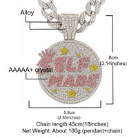 Cadena cubana de aleación de zinc con diamantes de imitación y colgante redondo hecho a mano para hombre, estilo hip hop y streetwear.
