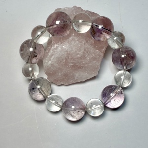 Pulsera de amatista boliviana rara de 14 mm con cuarzo transparente de 10 mm, joyería de piedras preciosas de 17 cm, 38,5 g, cristal morado oscuro, regalo para mujer - Product Image 6