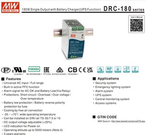 Eanwell-DRC-180B 180W 24V 27,6 V 2A attery Harger Din AIL PS witching ower upply PS ps - Product Image 3