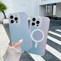 Coque de protection rigide en PC effet laser dégradé arc-en-ciel de luxe pour étui de téléphone magnétique style Ins pour 12 13 14 15 Pro