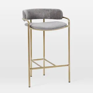 현대 디자인 높은 덮개를 씌운 여가 부엌을 위한 황금 금속 우단 다방 막대기 의자