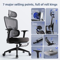 Chaise de bureau ergonomique en maille, inclinable, réglable en hauteur, pivotante, double usage (jeu et bureau), base cinq étoiles, pour longues sessions