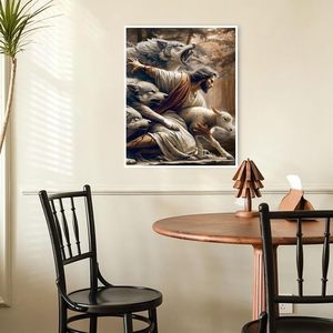 SONGWOOART Jésus et le <span class=keywords><strong>loup</strong></span>, <span class=keywords><strong>peinture</strong></span> acrylique facile pour débutants adultes, cadeau, décoration de la maison, <span class=keywords><strong>peinture</strong></span> par numéros, kit sans cadre - Product Image 2