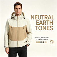 Veste à capuche pour homme, color block, fermeture éclair intégrale, beige kaki, patchwork, coupe ample, vêtement d'extérieur tendance, style urbain, manteau décontracté pour homme