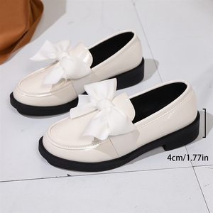 Fashionable Women's Slip on Footwear 2025 - Light Olive Patent Leather Bow Decor Block <b>Heel</b> Loafers for Daily Wear - Product Image 6