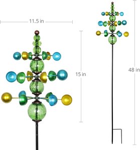 Renkli sarmal yarda mobil üç katmanlı dikey rüzgar Spinners yeşil cam Crackle topları bahçe kazık Spinners-kinetik sanat - Product Image 2