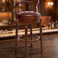 Tabouret de bar de luxe en bois massif, pivotant, vintage, avec dossier, pour hôtel, restaurant, bar