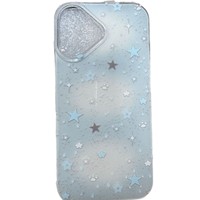 Coque de téléphone artistique bleu et blanc avec halo d'étoile anti-traces de doigts, compatible avec iPhone 17, 16 Pro Max, 15, 14, nouveau modèle 13
