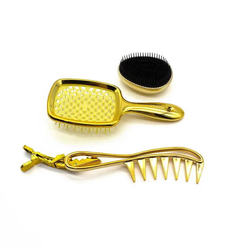 Schönheitshaarzubehör Spa-Set hochwertiges galvanisiertes Gold-Luftkissen Kamm Massage-Haarbürste