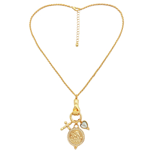 Bijoux de mode vintage plaqués or, pendentif en cristal avec motifs géométriques, boucle montagne ouvrable, œil du diable, cœur, croix et diamant - Product Image 5