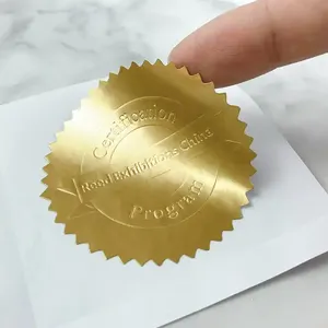 Label segel sertifikat emas metalik kustom hadiah kertas emas Legal Embossing Wafers 3D stiker timbul logam