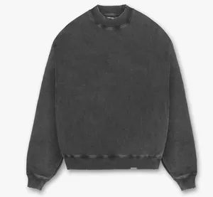 Hommes de Français Terry Sable Lavé Vintage Blanc Noir Ras Du Cou Sweat