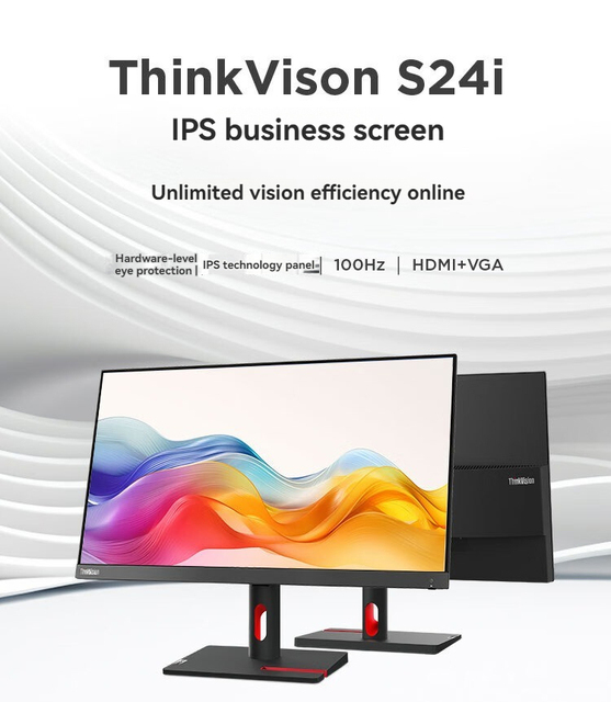 Lenovo ThinkVision S24i-30 FHD 100Hz High-Refresh 23.8-inch IPS Monitor High-Definition Display for Home Office Monitor