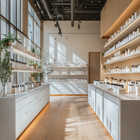 Aménagement de boutique de cosmétiques moderne, design de présentoir de parfums, étagères de présentation de parfums avec éclairage