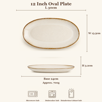 Assiette ovale en céramique de 12 pouces avec glaçure effet four, plat de service pour hôtels, restaurants et usage domestique, vente en gros directe usine