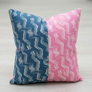 Housse de coussin rectangulaire réversible, motif vague abstrait, rose, bleu, fermeture éclair, taies d'oreiller - Product Image 1