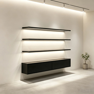 Moderno Estante Flotante Negro con Estantes Iluminados y Armario de Pared sin Tiradores <span class=keywords><strong>para</strong></span> Tiendas de Alta Gama - Product Image 3