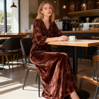 Nouvelle Robe Longue de Luxe en Velours Jacquard Grande Taille à Motifs Floraux, Modèle 2026, Disponible en Plusieurs Couleurs, pour Femme