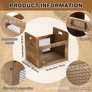 Wooden <b>Record</b> Storage Box 15.3 Inch Mesh Front Stackable For Vinyl Cd Album Display - Product Image 4